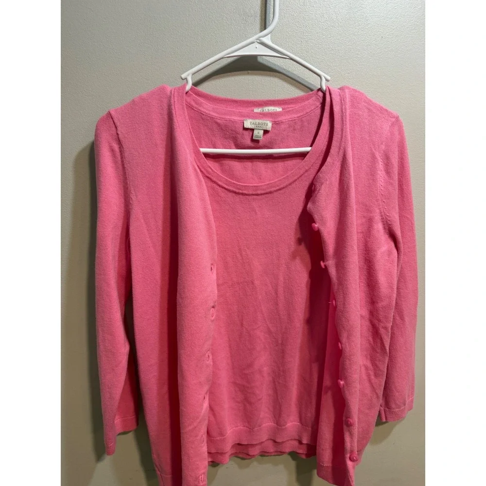 Talbots Pink Cardigan and Shell Twin Set 2 Piece Knit Sweater Womens Small